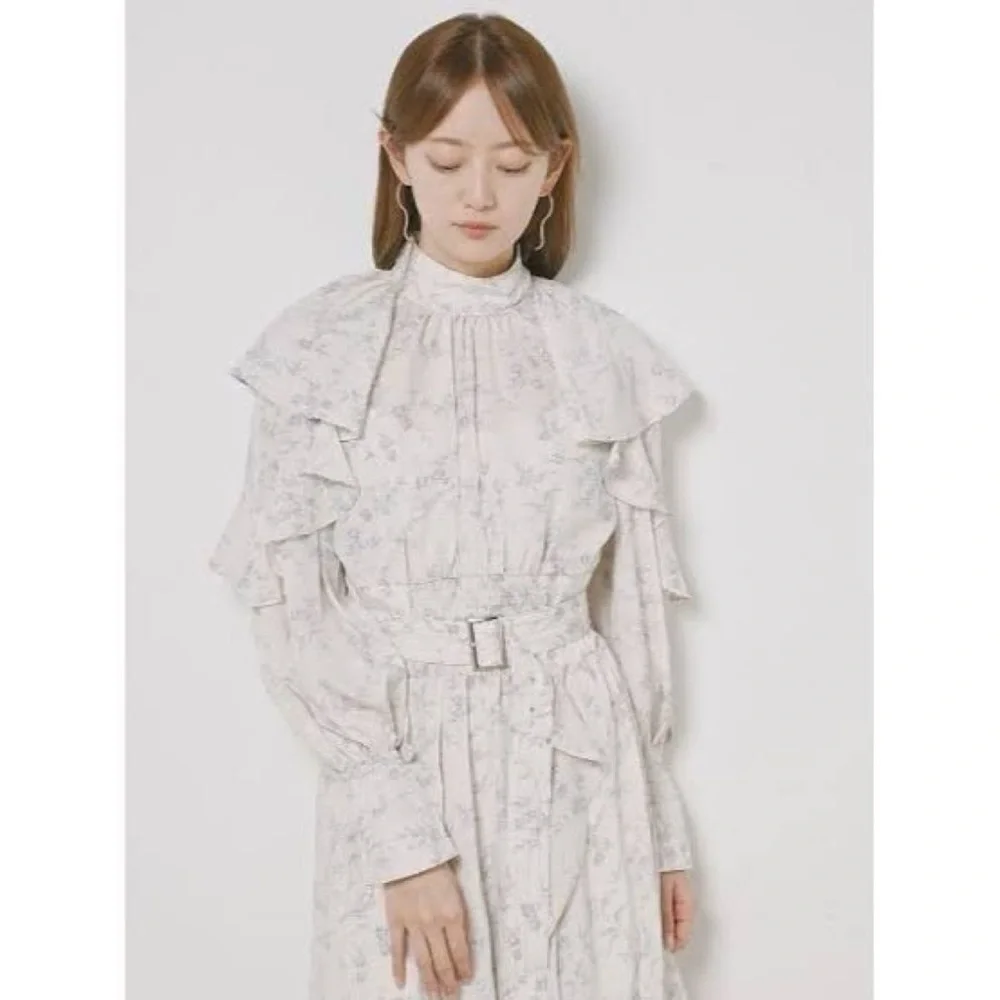 NWOT Snidel Frill Floral Bird Long Sleeve Elegant Feminine Ruffle Dress XS/S - Picture 3 of 16